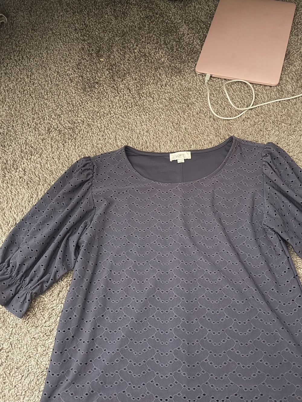 LOFT Eyelet Puff-Sleeve Tunic in Dusty Blue